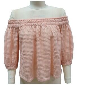 Anthropologie Blue Tassel Off-Shoulder Pink Blouse Womens Sz S Coquette Romantic